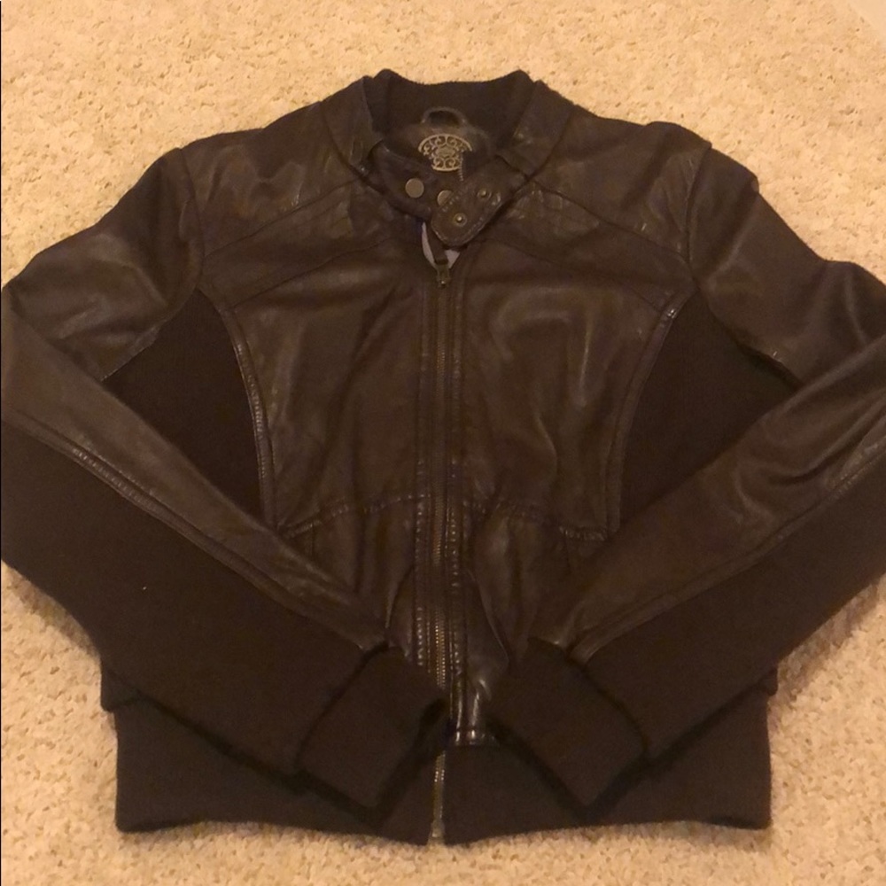 Anthropologie Brown Leather Bomber Jacket